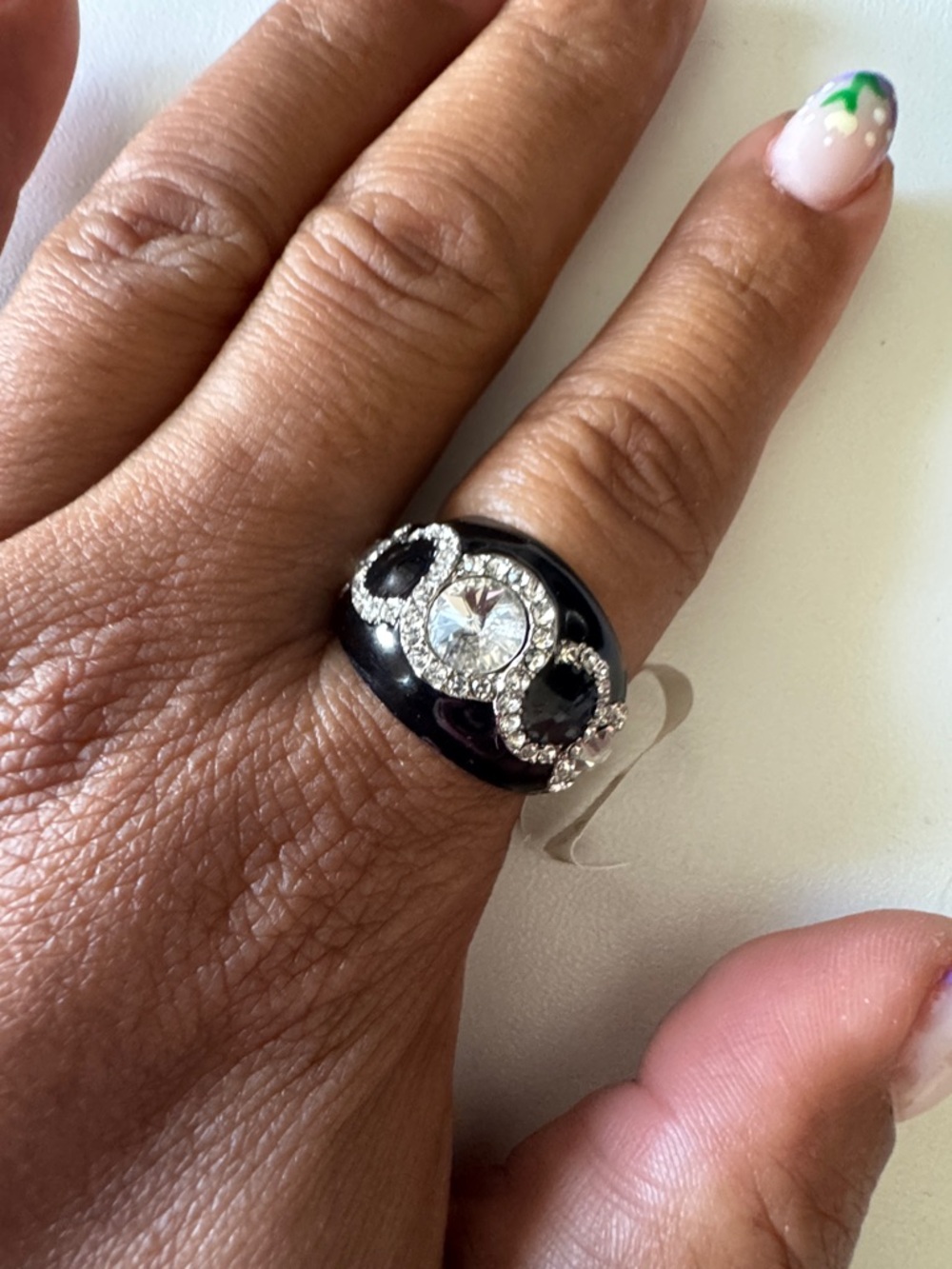 Silver and Black Crystal Statement Ring - Women Jewelry